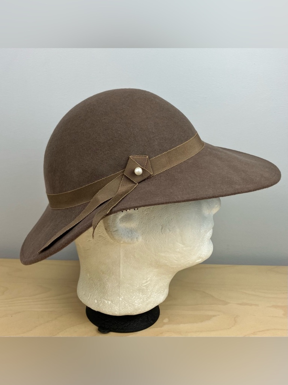 VTG Geo W Bollman & Co Deerskin Felt Hat 100% Wool Brown Wide Brim Made In USA
